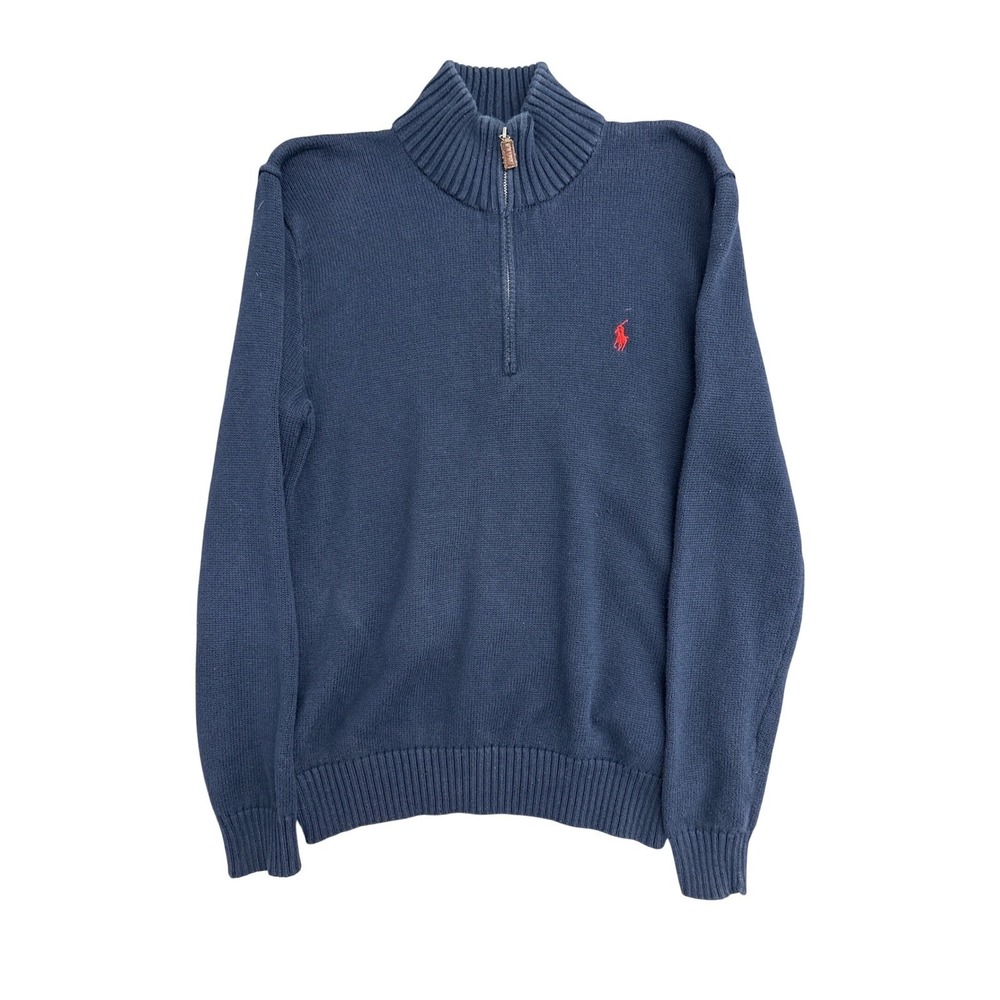 Polo Ralph Lauren Mens Navy Blue Cotton Quarter Zip Pullover Sweater Size M